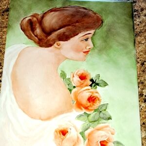 Gorgeous Hand Painted Victorian Style Large Tile From Spain Artist A.L. BONNET